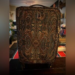 SOLD London Fog Mayfair Softside Spinner Brown Paisley Suitcase